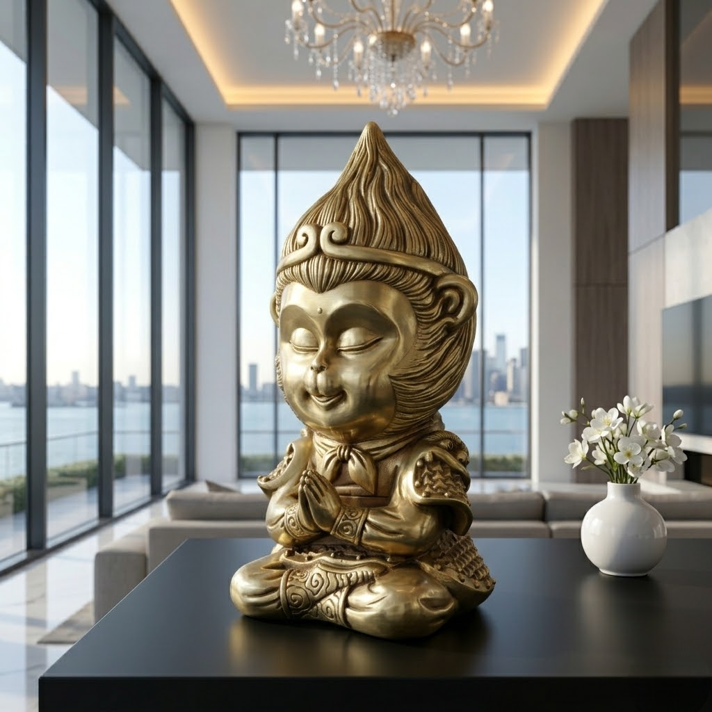 Tượng khỉ ngồi thiền bằng đồng nguyên khối